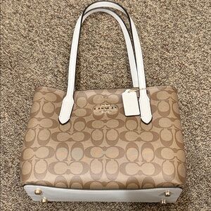Coach Tan and White Signature Shoulder Bag